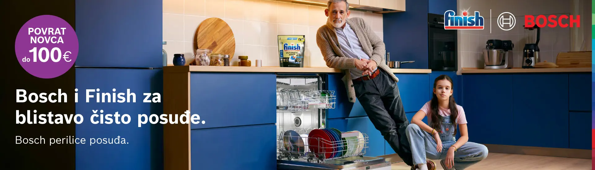 Bosch i Finish za blistavo čisto posuđe uz povrat novca do 100€.