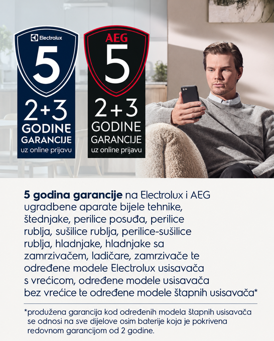 AEG & ELECTROLUX 2+3 godine jamstva uz online prijavu
