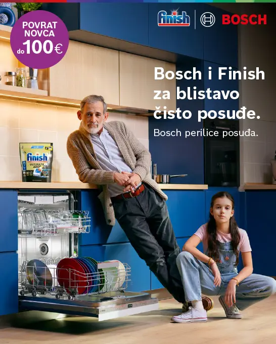 Bosch i Finish za blistavo čisto posuđe uz povrat novca do 100€.