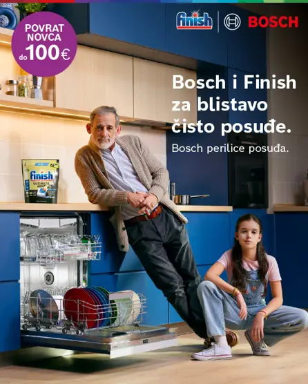 Bosch i Finish za blistavo čisto posuđe uz povrat novca do 100€.