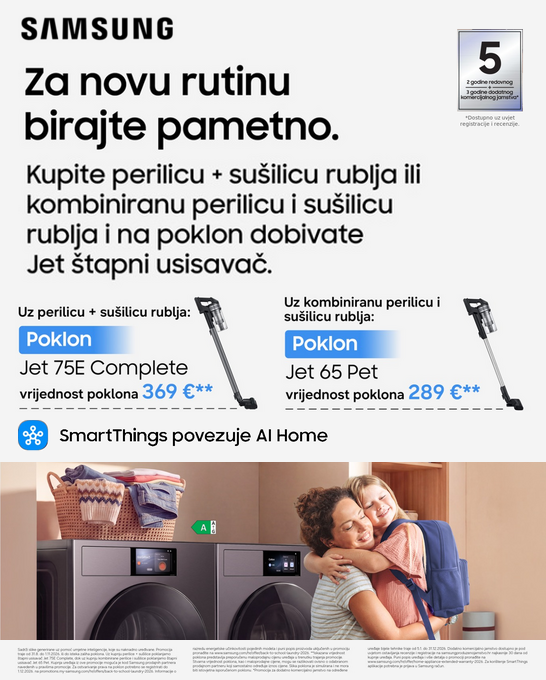 Kupite perilicu + sušilicu rublja ili kombiniranu perilicu i sušilicu i na poklon dobivate usisavač