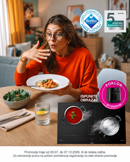 Uz kupnju odabranih modela Gorenje indukcijskih ploča, na poklon stiže friteza na vrući zrak