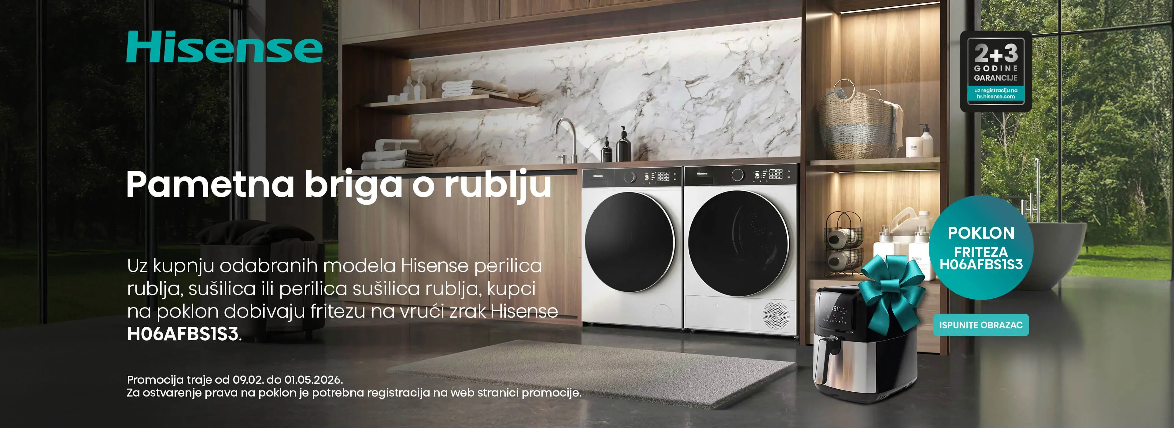 Uz kupnju odabranih modela Hisense perilica rublja, sušilica i perilica-sušilica, nakon prijave na p