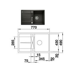 BLANCO sudoper METRA 45 S-F SILGRANIT CRNA, s dalj.upr.   