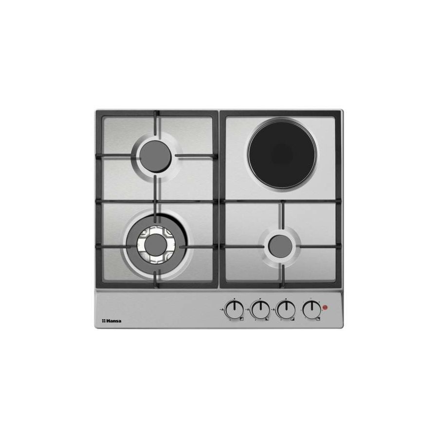 Ploča za kuhanje Hansa BHMI611302, kombinirana, 3 plin + 1 struja, inox, gus rešetka, wok plamenik