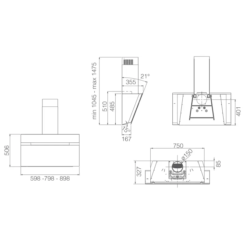 ELICA kuh.napa STRIPE @ BL/A/60 - crni dimnjak u isporuci